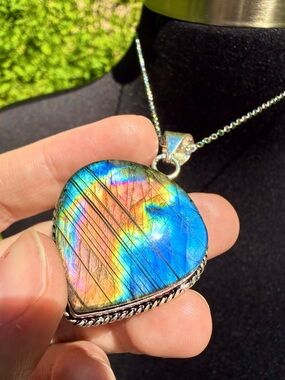*Video* Rare Rainbow Flashy Labradorite Necklace 925 Silver Stamped Pendant